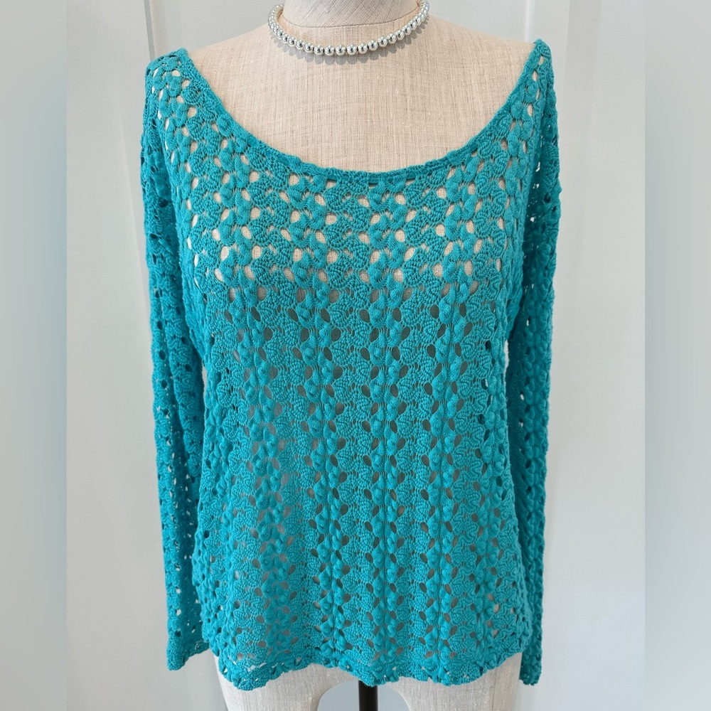 Black Poppy Turquoise Vintage Knit Top